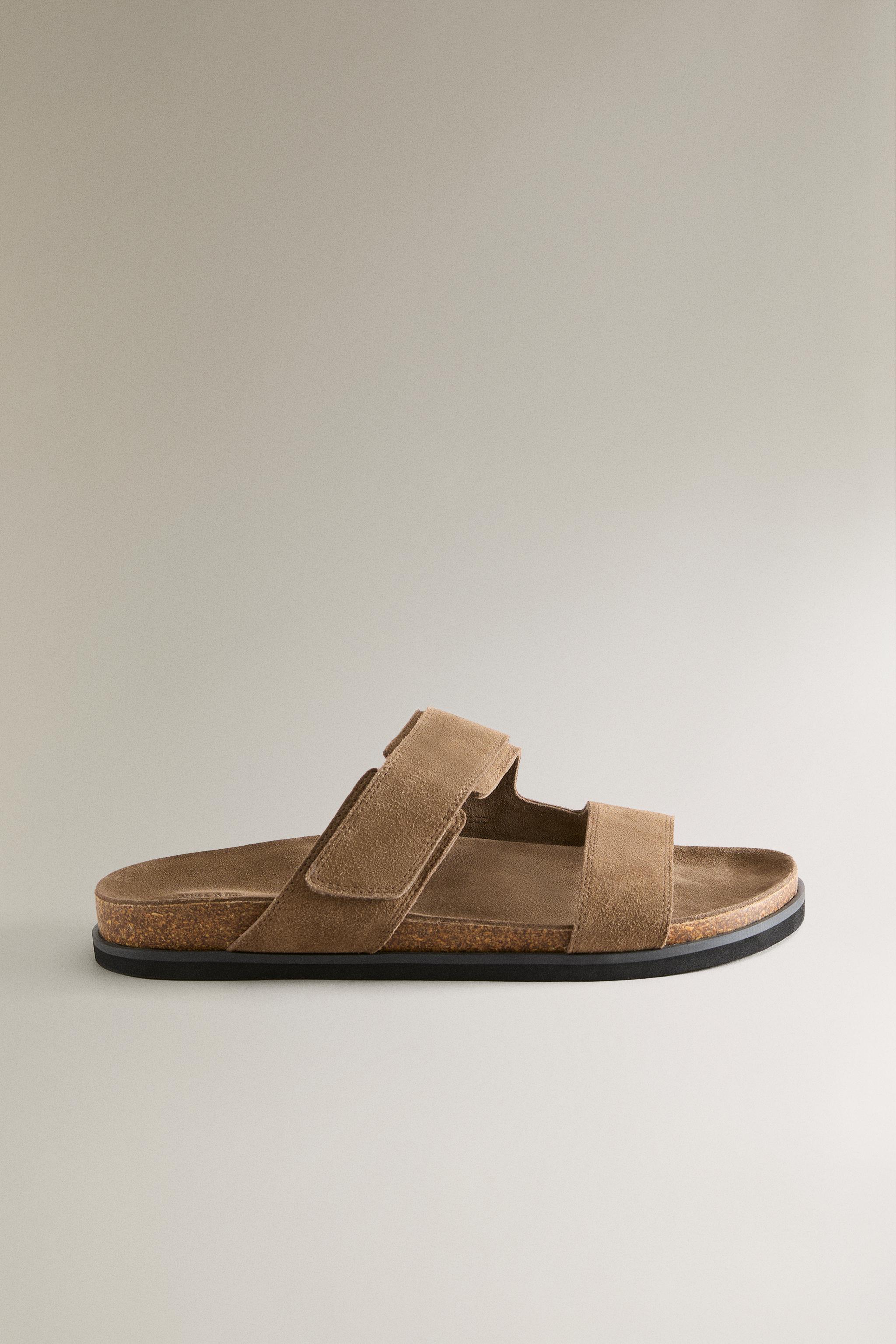 SPLIT LEATHER DOUBLE-STRAP SANDALS